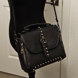 YOUNXSL Black Handbag, Purse for Women PU Leather, Crossbody bag Rivets Satch